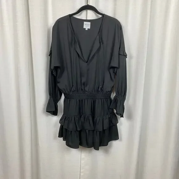 Misa Los Angeles Black Long Sleeve Amalya Ruffle Mini Dress Sz.S - Picture 6 of 16